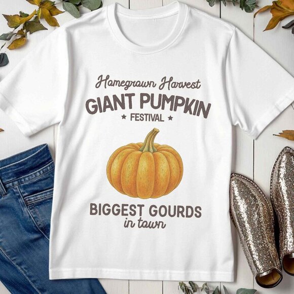 Funny Fall Pumpkin Graphic Tee Autumn Vintage Style Farmers Market T-Shirt - Picture 2 of 4